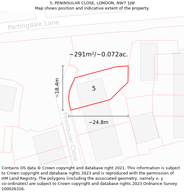 5, PENINSULAR CLOSE, LONDON, NW7 1JW: Plot and title map