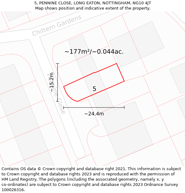 5, PENNINE CLOSE, LONG EATON, NOTTINGHAM, NG10 4JT: Plot and title map