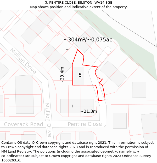 5, PENTIRE CLOSE, BILSTON, WV14 8GE: Plot and title map