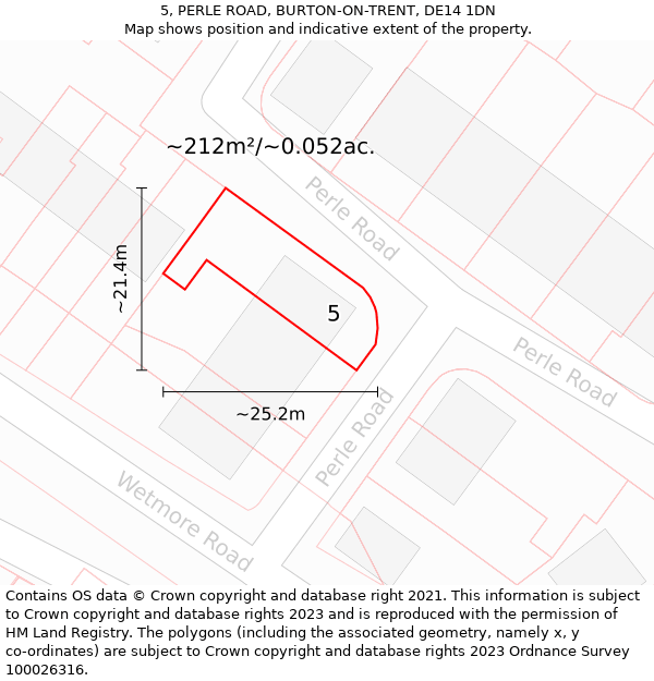 5, PERLE ROAD, BURTON-ON-TRENT, DE14 1DN: Plot and title map