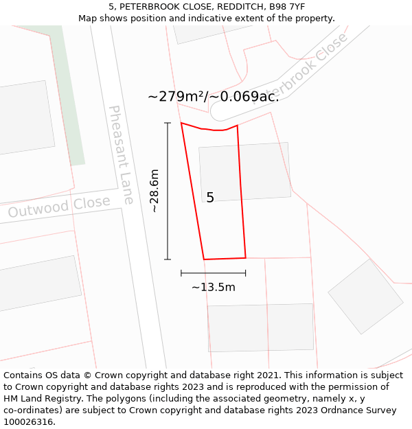 5, PETERBROOK CLOSE, REDDITCH, B98 7YF: Plot and title map