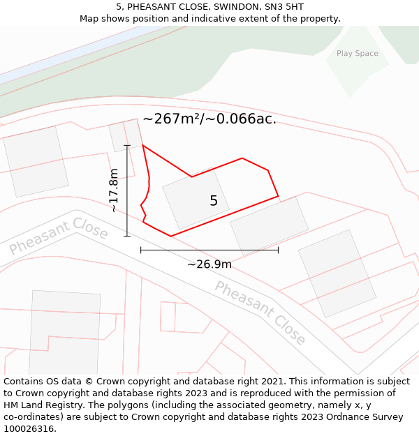 5, PHEASANT CLOSE, SWINDON, SN3 5HT: Plot and title map