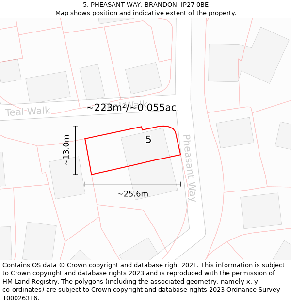 5, PHEASANT WAY, BRANDON, IP27 0BE: Plot and title map