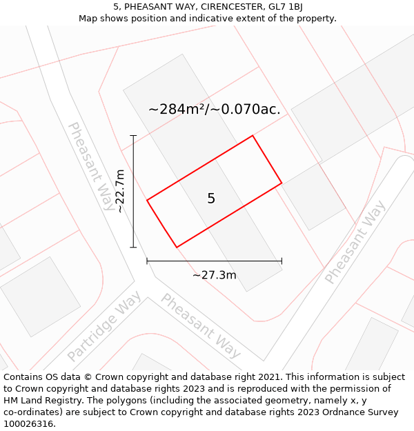 5, PHEASANT WAY, CIRENCESTER, GL7 1BJ: Plot and title map