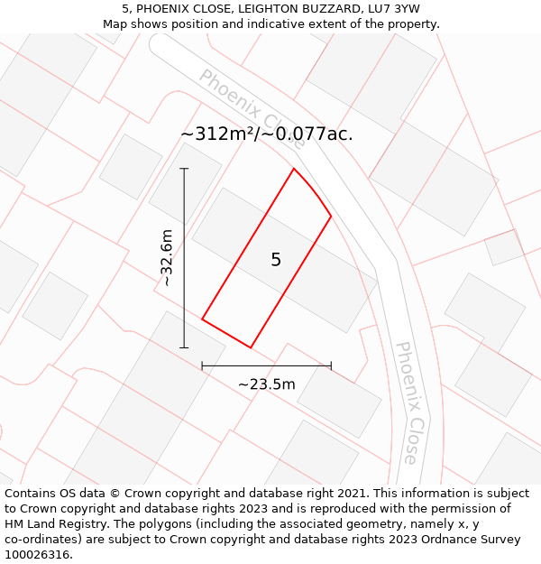 5, PHOENIX CLOSE, LEIGHTON BUZZARD, LU7 3YW: Plot and title map