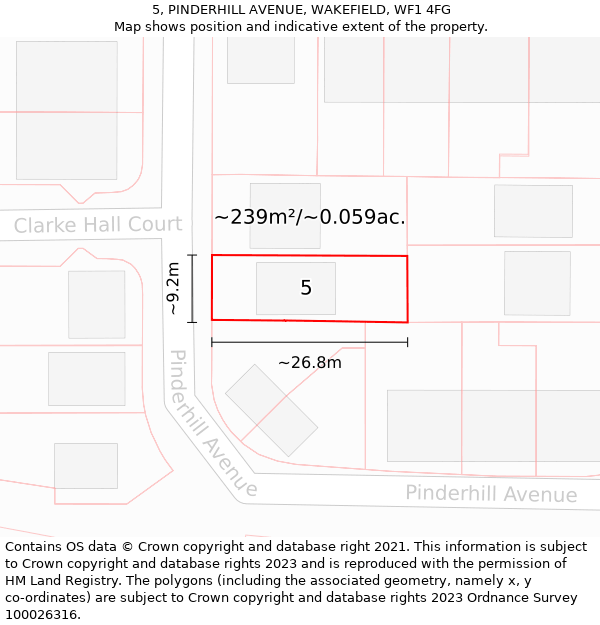 5, PINDERHILL AVENUE, WAKEFIELD, WF1 4FG: Plot and title map