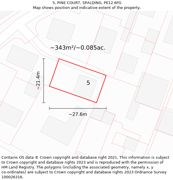 5, PINE COURT, SPALDING, PE12 6FG: Plot and title map