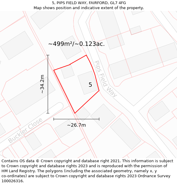 5, PIPS FIELD WAY, FAIRFORD, GL7 4FG: Plot and title map