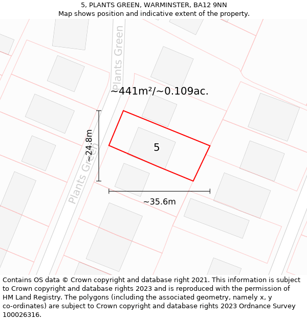 5, PLANTS GREEN, WARMINSTER, BA12 9NN: Plot and title map