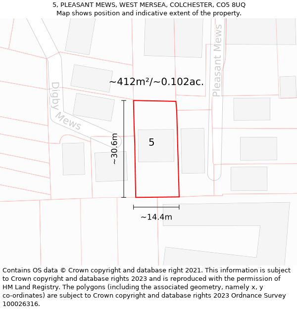 5, PLEASANT MEWS, WEST MERSEA, COLCHESTER, CO5 8UQ: Plot and title map