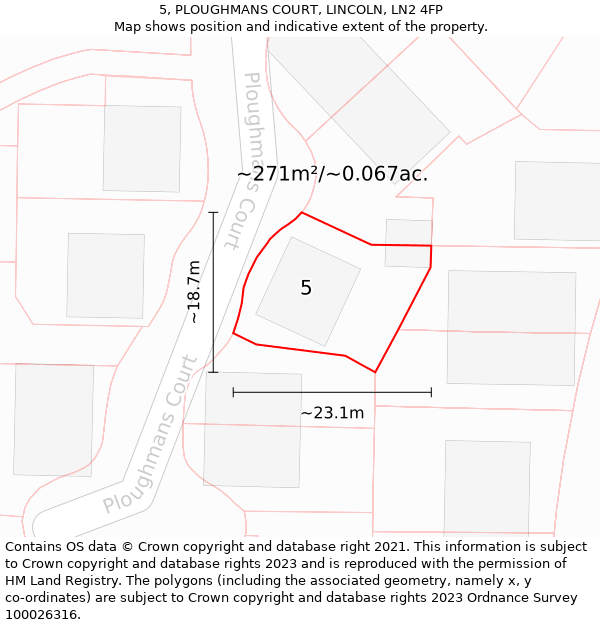 5, PLOUGHMANS COURT, LINCOLN, LN2 4FP: Plot and title map