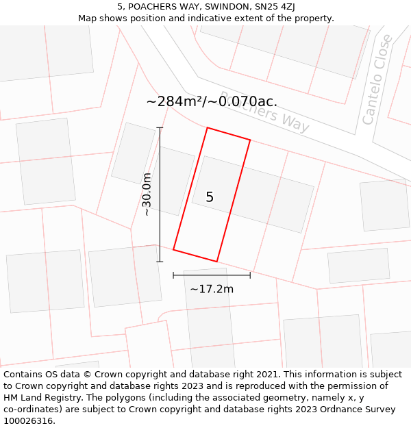 5, POACHERS WAY, SWINDON, SN25 4ZJ: Plot and title map