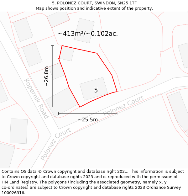 5, POLONEZ COURT, SWINDON, SN25 1TF: Plot and title map