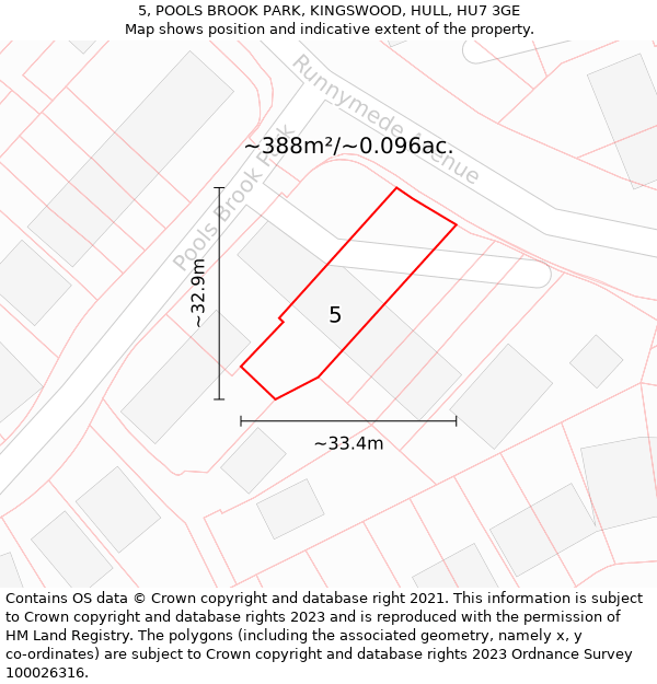 5, POOLS BROOK PARK, KINGSWOOD, HULL, HU7 3GE: Plot and title map