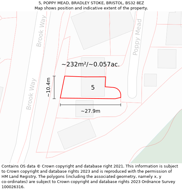 5, POPPY MEAD, BRADLEY STOKE, BRISTOL, BS32 8EZ: Plot and title map