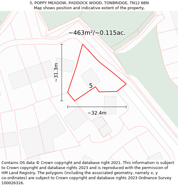 5, POPPY MEADOW, PADDOCK WOOD, TONBRIDGE, TN12 6BN: Plot and title map