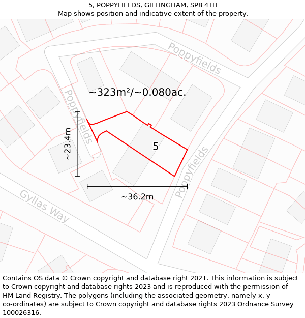 5, POPPYFIELDS, GILLINGHAM, SP8 4TH: Plot and title map