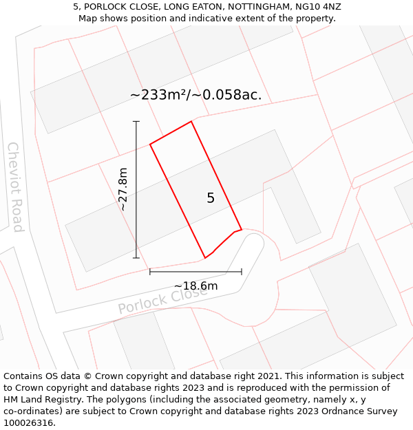 5, PORLOCK CLOSE, LONG EATON, NOTTINGHAM, NG10 4NZ: Plot and title map