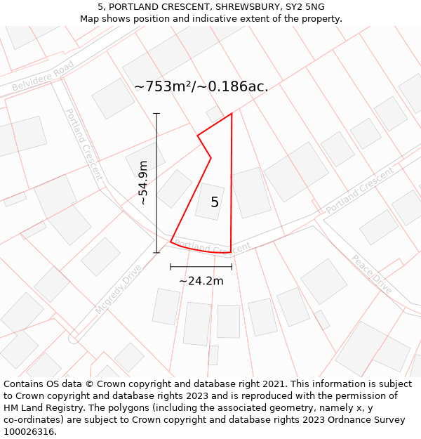 5, PORTLAND CRESCENT, SHREWSBURY, SY2 5NG: Plot and title map