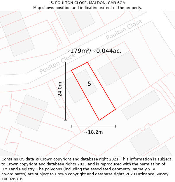 5, POULTON CLOSE, MALDON, CM9 6GA: Plot and title map