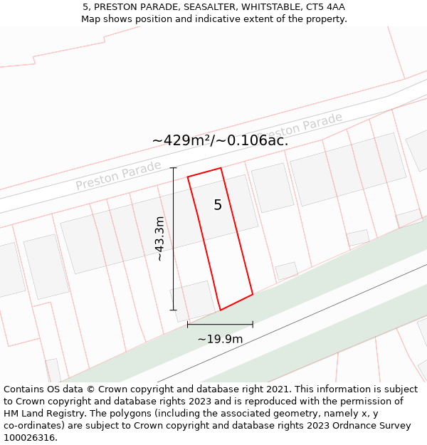 5, PRESTON PARADE, SEASALTER, WHITSTABLE, CT5 4AA: Plot and title map