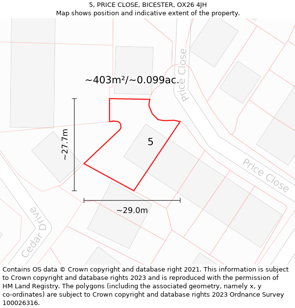 5, PRICE CLOSE, BICESTER, OX26 4JH: Plot and title map