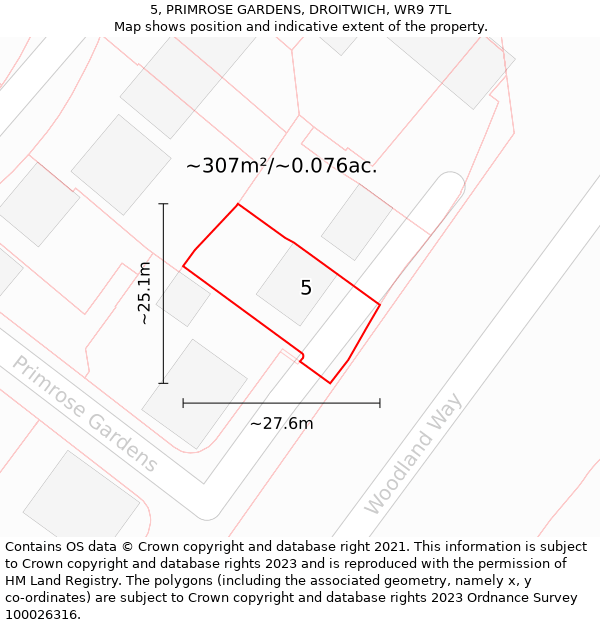 5, PRIMROSE GARDENS, DROITWICH, WR9 7TL: Plot and title map