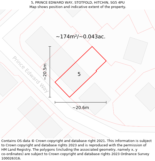 5, PRINCE EDWARD WAY, STOTFOLD, HITCHIN, SG5 4PU: Plot and title map