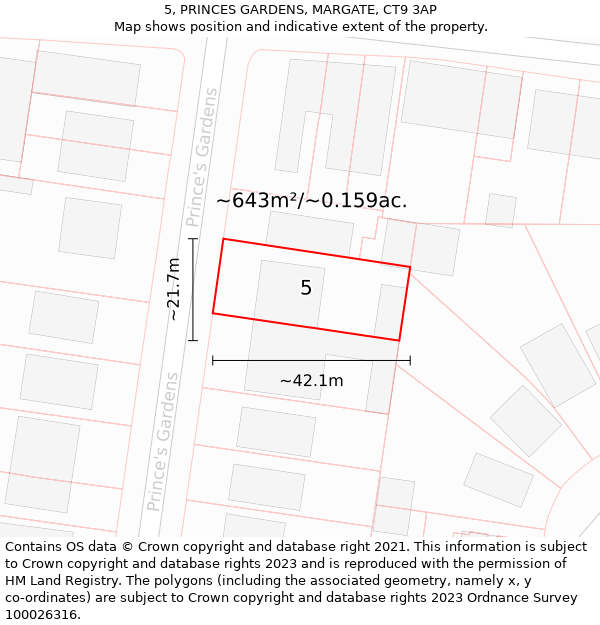 5, PRINCES GARDENS, MARGATE, CT9 3AP: Plot and title map