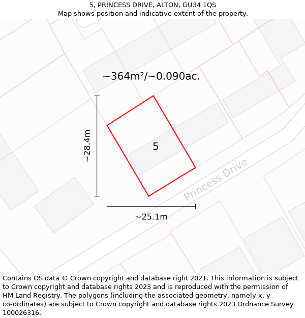 5, PRINCESS DRIVE, ALTON, GU34 1QS: Plot and title map