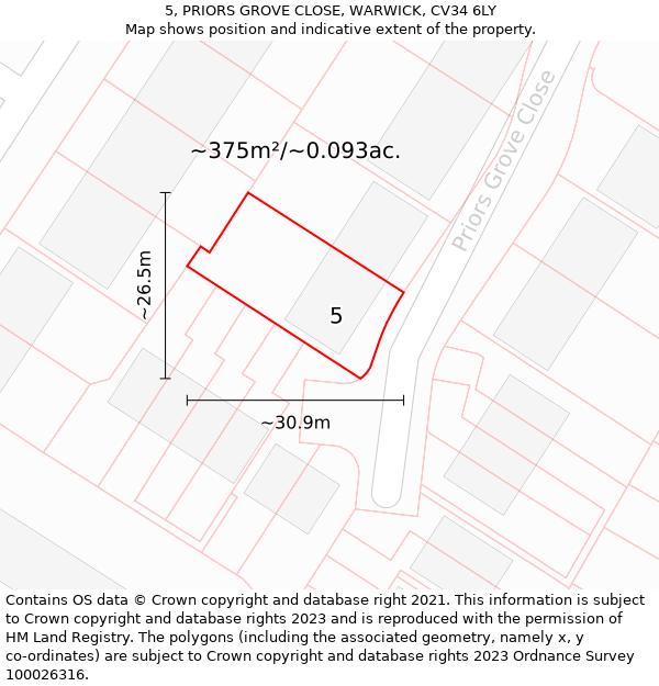 5, PRIORS GROVE CLOSE, WARWICK, CV34 6LY: Plot and title map