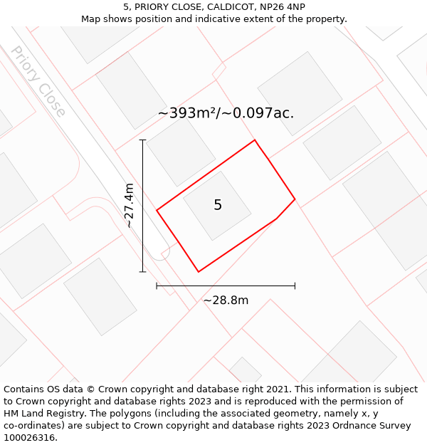 5, PRIORY CLOSE, CALDICOT, NP26 4NP: Plot and title map