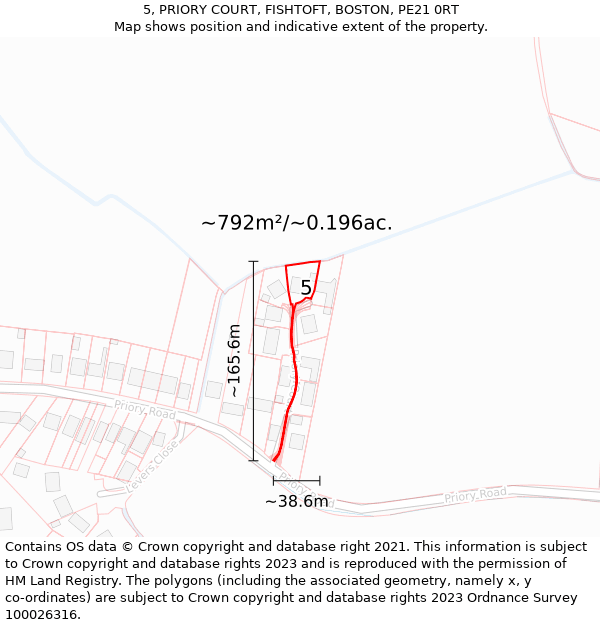 5, PRIORY COURT, FISHTOFT, BOSTON, PE21 0RT: Plot and title map