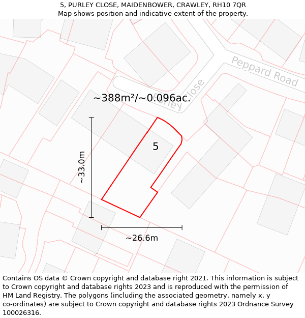5, PURLEY CLOSE, MAIDENBOWER, CRAWLEY, RH10 7QR: Plot and title map