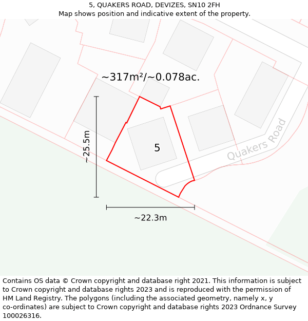 5, QUAKERS ROAD, DEVIZES, SN10 2FH: Plot and title map
