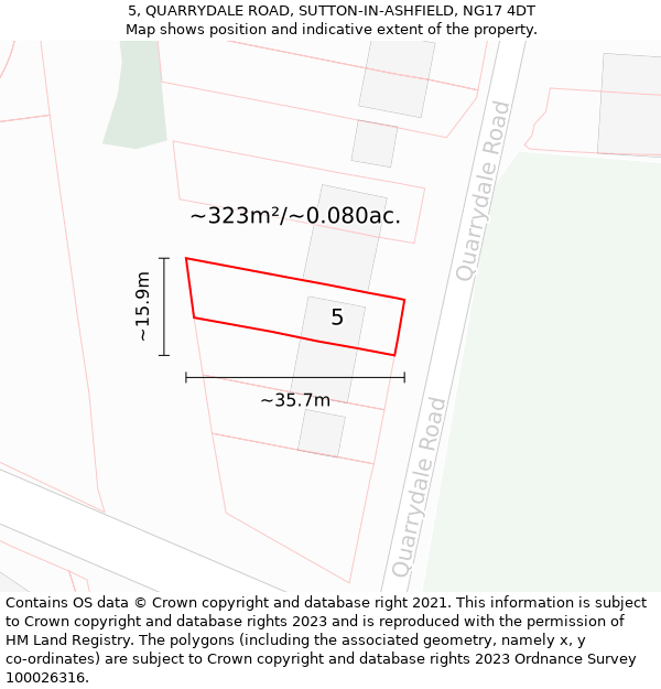5, QUARRYDALE ROAD, SUTTON-IN-ASHFIELD, NG17 4DT: Plot and title map