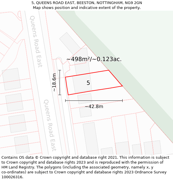 5, QUEENS ROAD EAST, BEESTON, NOTTINGHAM, NG9 2GN: Plot and title map