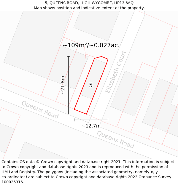 5, QUEENS ROAD, HIGH WYCOMBE, HP13 6AQ: Plot and title map