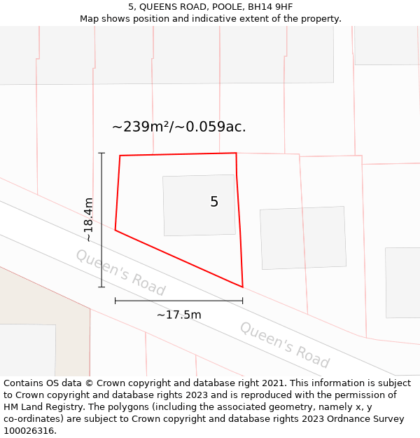 5, QUEENS ROAD, POOLE, BH14 9HF: Plot and title map