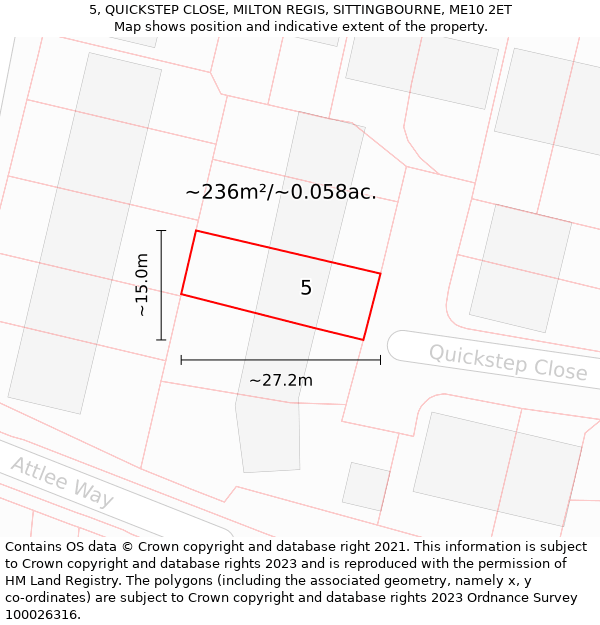 5, QUICKSTEP CLOSE, MILTON REGIS, SITTINGBOURNE, ME10 2ET: Plot and title map