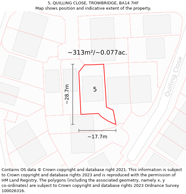 5, QUILLING CLOSE, TROWBRIDGE, BA14 7HF: Plot and title map