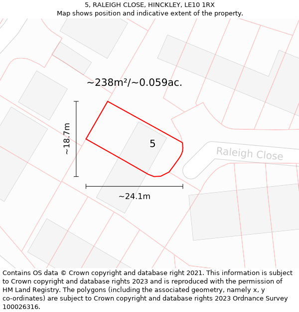 5, RALEIGH CLOSE, HINCKLEY, LE10 1RX: Plot and title map