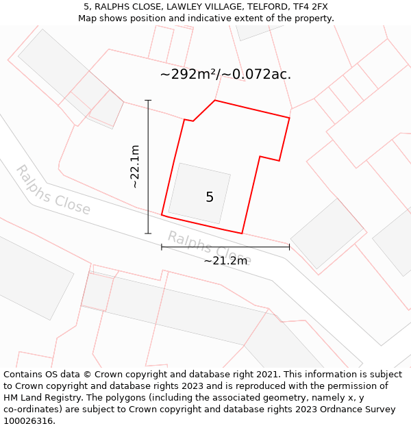 5, RALPHS CLOSE, LAWLEY VILLAGE, TELFORD, TF4 2FX: Plot and title map
