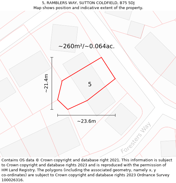 5, RAMBLERS WAY, SUTTON COLDFIELD, B75 5DJ: Plot and title map