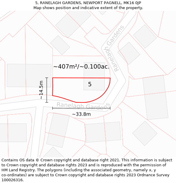 5, RANELAGH GARDENS, NEWPORT PAGNELL, MK16 0JP: Plot and title map