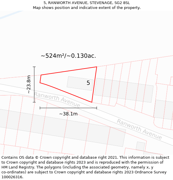 5, RANWORTH AVENUE, STEVENAGE, SG2 8SL: Plot and title map