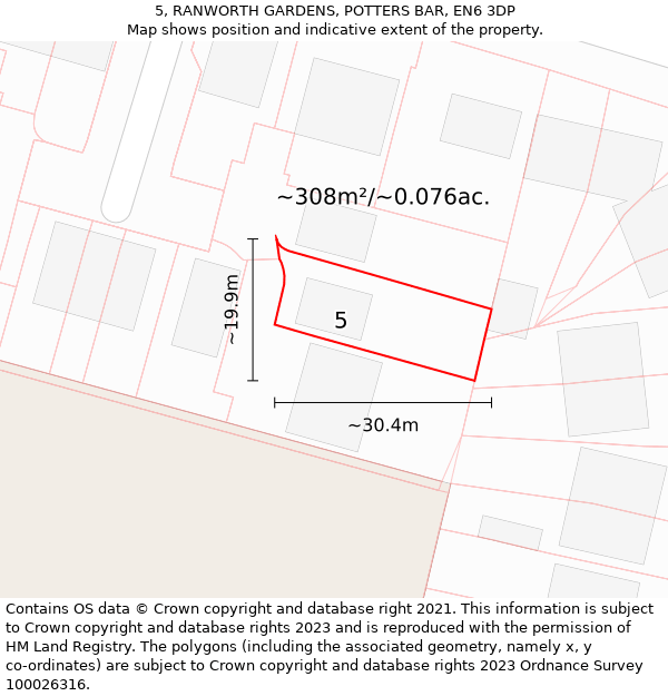 5, RANWORTH GARDENS, POTTERS BAR, EN6 3DP: Plot and title map