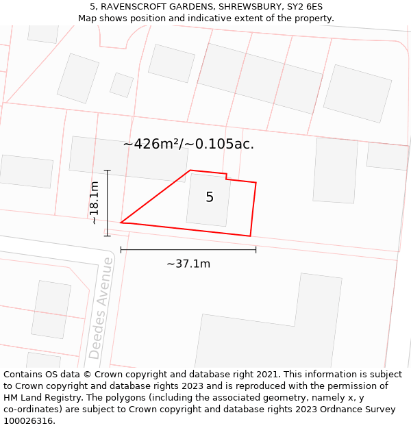 5, RAVENSCROFT GARDENS, SHREWSBURY, SY2 6ES: Plot and title map