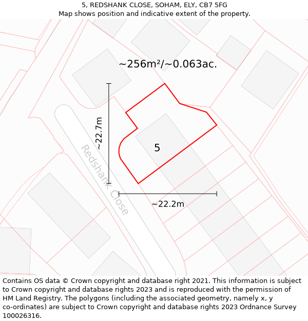 5, REDSHANK CLOSE, SOHAM, ELY, CB7 5FG: Plot and title map