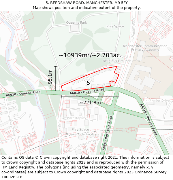 5, REEDSHAW ROAD, MANCHESTER, M9 5FY: Plot and title map